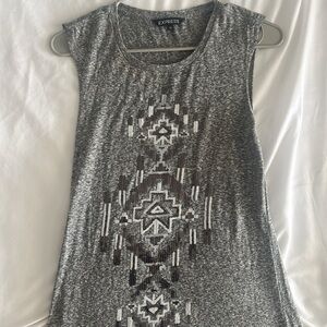 Express Gray Sequin Detail Top